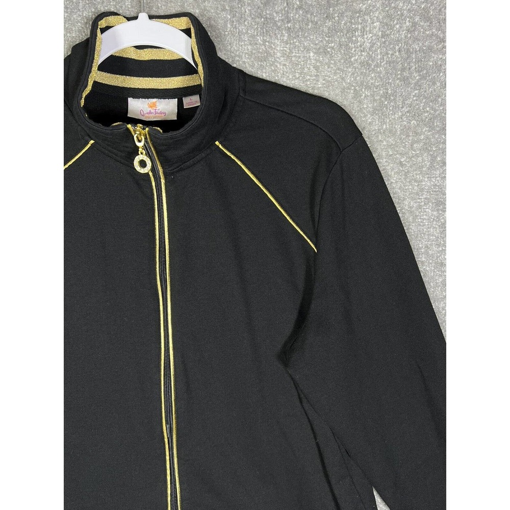 Quacker Factory Rhinestone Grommet Gold Trim Full Zip Jacket Women Large Pockets - Picture 5 of 15